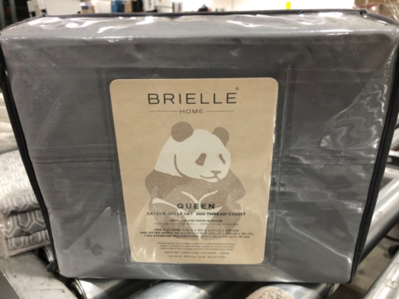 Photo 2 of Brielle Home Viscose from Bamboo Sheet Set Cooling Super Soft & Elegant Boho Modern Chic Deep Pocket Sateen Sheet 4Pc, Queen, Charcoal
