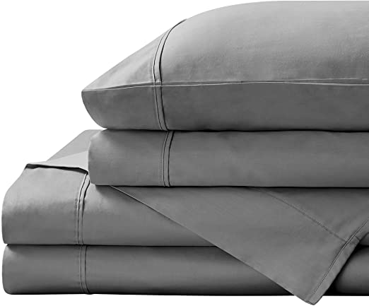 Photo 1 of Brielle Home Viscose from Bamboo Sheet Set Cooling Super Soft & Elegant Boho Modern Chic Deep Pocket Sateen Sheet 4Pc, Queen, Charcoal
