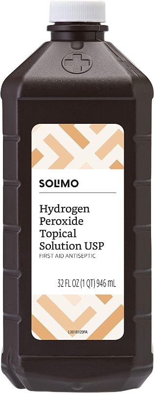 Photo 1 of Amazon Brand - Solimo Hydrogen Peroxide Topical Solution USP, 32 Fl Oz 2 Pack 
EXP 02 2023