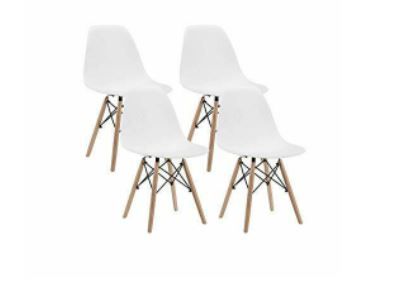 Photo 1 of CangLong Modern Mid-Century Shell Lounge Plastic DSW Natural Wood Pack of 4