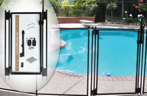 Photo 1 of 2.5 ft. W X 4 ft. H Pool Fence DIY Gate in Black with Self-Closing, Self-Latching Hardware & Flat Top