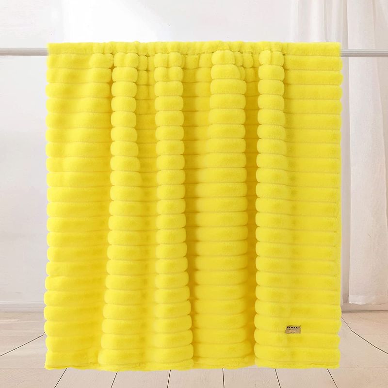 Photo 1 of GONAAP Faux Fur Reversible Throw Blanket Decorative Sherpa Throw Luxury Blanket for Sofa, Couch and Bed - Super Soft Fuzzy Fleece Blanket for Outdoor, Indoor, Camping, Gifts (Yellow 70x90)