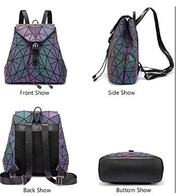 Photo 1 of Geometric Luminous Purses and Handbags for Women Holographic Reflective Bag Backpack Wallet Clutch Set