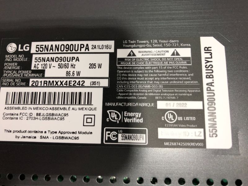 Photo 2 of LG 55" NanoCell 4K UHD Smart TV - 55NANO90UPA