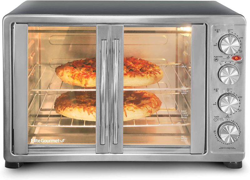 Photo 1 of Elite Gourmet ETO-4510M Double French Door 4-Control Knobs Countertop Convection Toaster Oven, Bake Broil Toast Rotisserie Keep Warm 14" Pizza Includes 2 Racks, 18-Slice, 45L