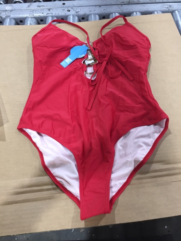 Photo 2 of Joyful Retro Solid Ring Front One Piece Swimsuit Large 
