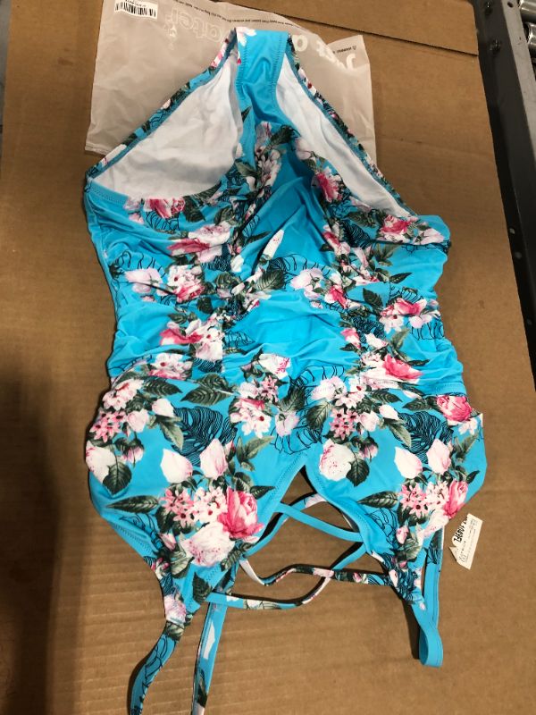 Photo 3 of Blue Floral Plus Size One Piece Swimsuit 2XL