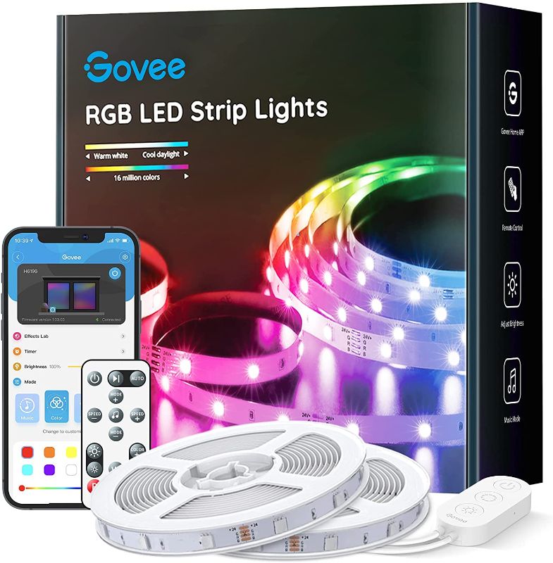 Photo 1 of Govee Bluetooth LED Strip Lights, 65.6ft RGB LED Light Strip, App and Remote Control Color Changing Lights with 64 Scene Modes and Music Sync for Bedroom, Room, Kitchen, Party (2 Rolls of 32.8ft)