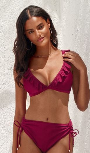 Photo 1 of Savannah Burgundy Ruffle Crisscross Drawstring Bikini Size Medium