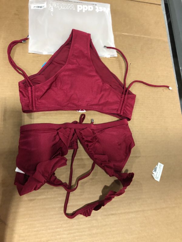 Photo 1 of Savannah Burgundy Ruffle Crisscross Drawstring Bikini Size Medium