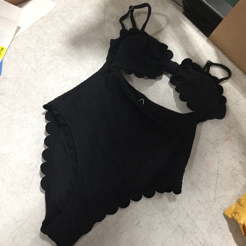 Photo 2 of Black Knotted Scalloped One Piece Swimsuit - medium
