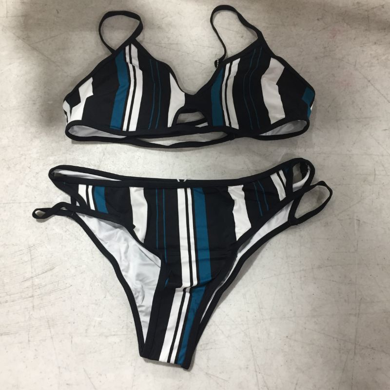 Photo 2 of Blue White And Black Striped Bikini - large
