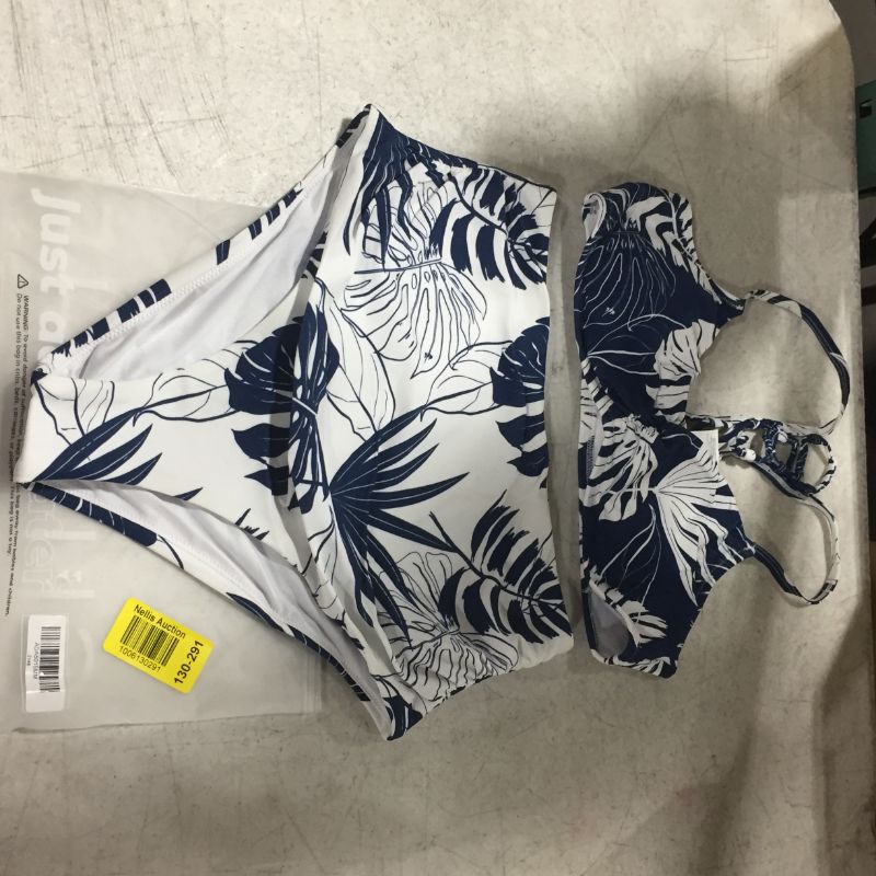 Photo 2 of Blue And White Leafy High Waisted Bikini - medium