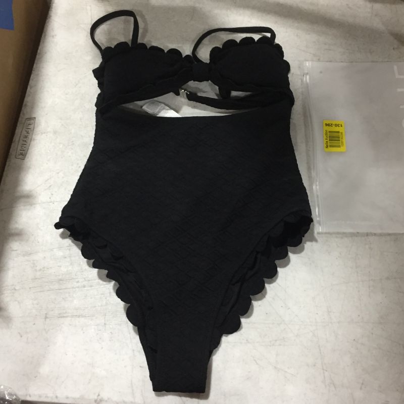 Photo 2 of Black Knotted Scalloped One Piece Swimsuit - medium
