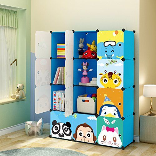 Photo 1 of KOUSI Toy Organizer Toy Storage Portable Toy Organizers for Kids Children Toy Organizers and Storage Multifuncation Cube Storage Shelf Cabinet Bookcase Bookshelf, Capacious & Study, Blue, 12 Cubes
