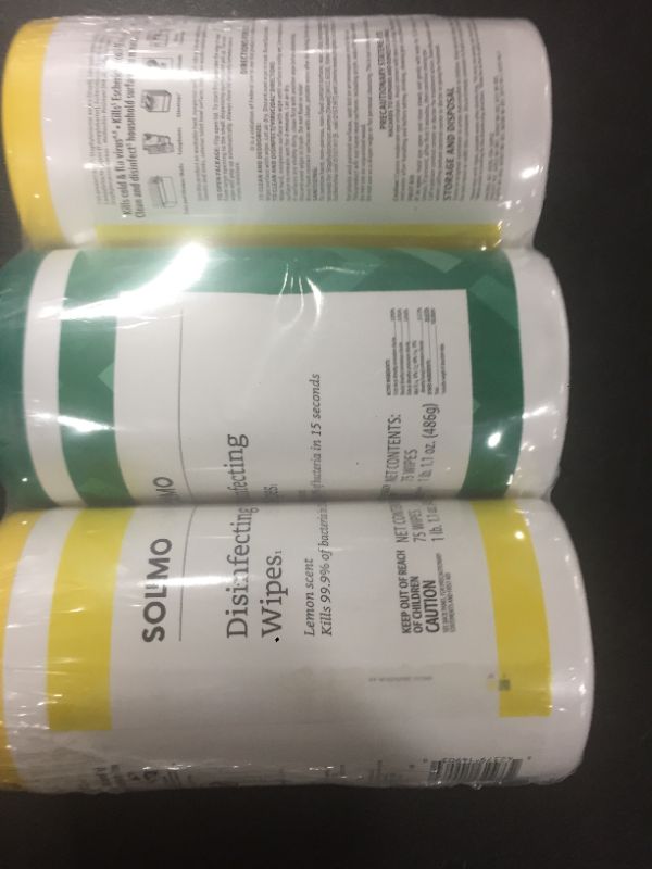 Photo 1 of Amazon Brand - Solimo Disinfecting Wipes, Lemon Scent & Fresh Scent, Sanitizes/Cleans/Disinfects/Deodorizes, 75 Count (Pack of 3)
