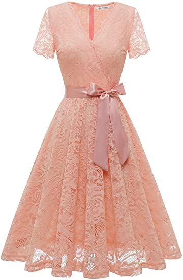 Photo 1 of Bbonlinedress Women Lace Cocktail Prom Dress Short Sleeve V-Neck Bridesmaid Dress for Wedding Guest
SMALL