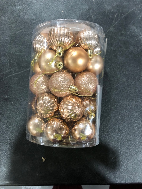 Photo 3 of 34Ct Christmas Ball Ornaments for Xmas Tree Shatterproof Christmas Decorations Hanging Ball Small for Holiday Party Decoration Tree Ornaments (Pinkish Gold, 1.6In)
