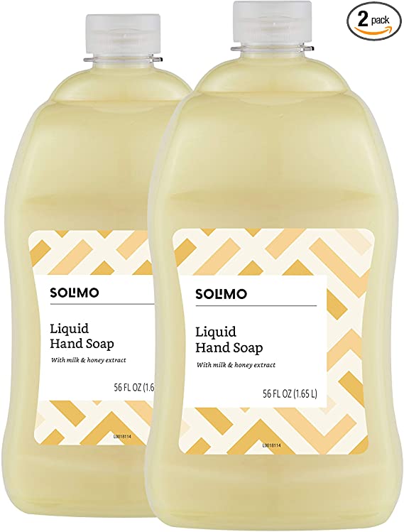 Photo 1 of Amazon Brand - Solimo Liquid Hand Soap Refill, Milk and Honey Scent, Triclosan-Free, 56 Fluid Ounces, Pack of 2