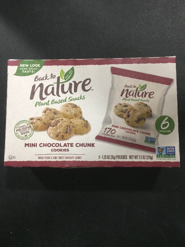 Photo 2 of Back to Nature Cookies, Non-GMO Mini Chocolate Chunk, 6 Count---exp  aug 27/ 2021