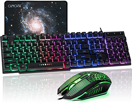 Photo 1 of Gaming LED Backlit Keyboard and Mouse Combo CHONCHOW USB Wired Rainbow Key Board Mice Set Mechanical Feeling Compatible with PS4 PC Windows Mac Black