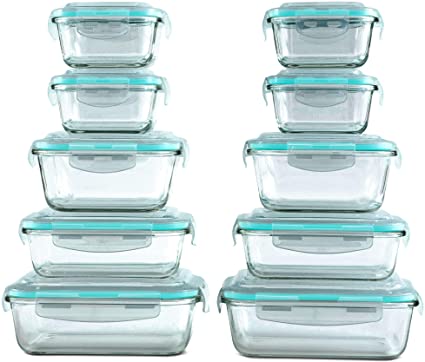 Photo 1 of [20 Piece] Vallo Glass Food Storage Containers Set with Snap Lock Lids - Safe for Microwave, Oven, Dishwasher, Freezer - BPA Free - Airtight & Leakproof