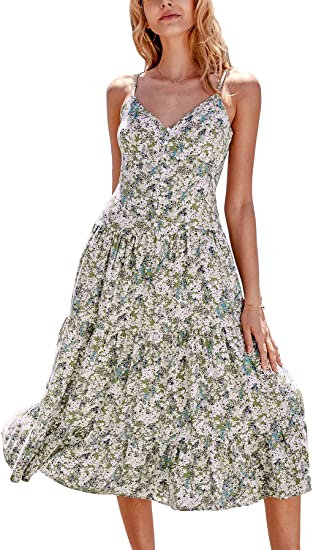 Photo 1 of CUPSHE Women's V Neck Floral Print Adjustable Straps Ankle Length Dress Size M