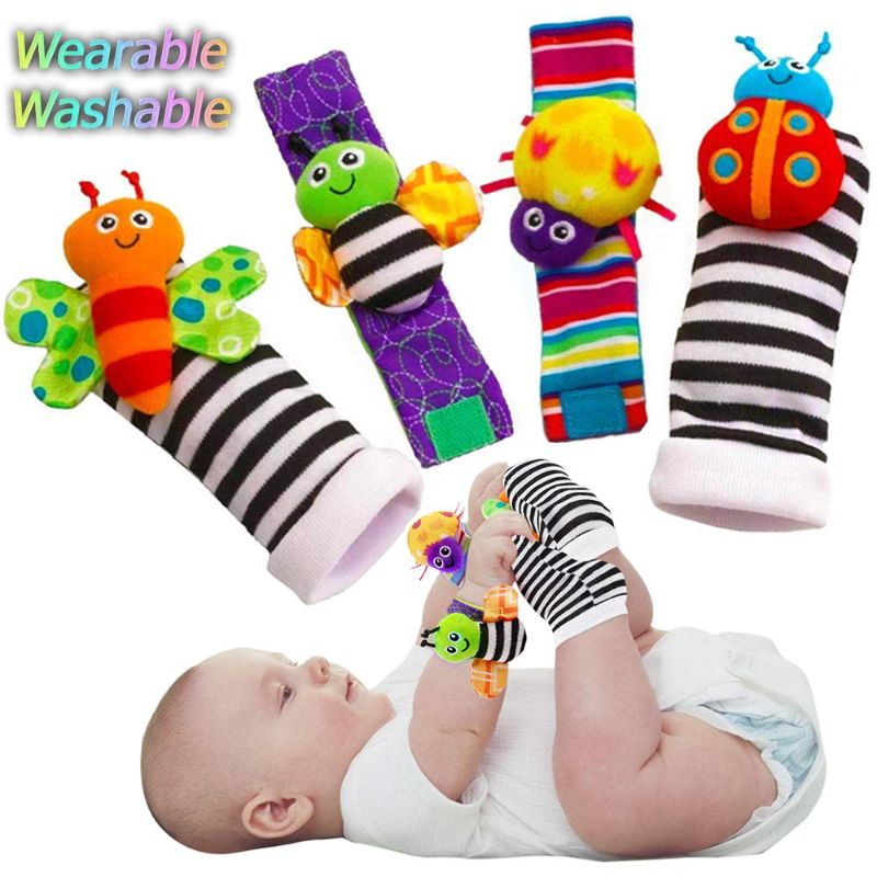 Photo 1 of Coolmade Infant & Baby Puzzle Lovely Socks And Wrist Strap Toy Cartoon Animal Shaped Wrist Rattles Foot Socks Toys 4 pcs
