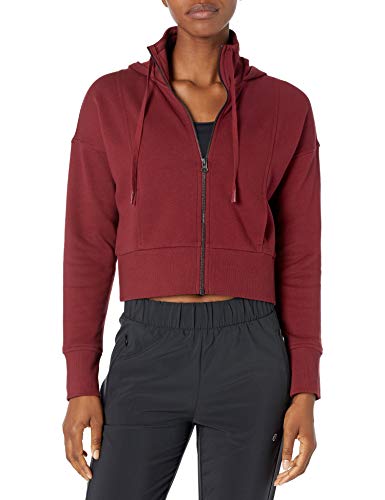 Photo 1 of Core 10 Women's Super Soft Fleece Cropped Length Zip-up Hoodie Sweatshirt, Burgundy, Small
