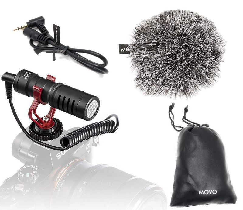 Photo 1 of Movo VXR10 Universal Cardioid Condenser Video Microphone with Shock Mount, Deadcat Windscreen, & Case for Smartphones, DSLR Cameras & Camcorders
