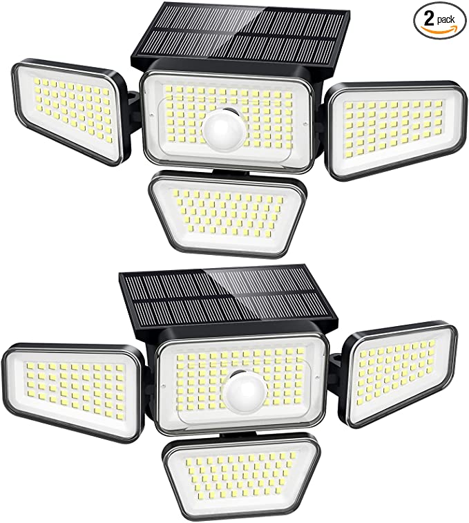 Photo 1 of Solar Lights Outdoor, 270 LED 3000LM Motion Sensor Light, IP65 Waterproof 4 Heads 3 Modes 330°Wide Angle 6500K Solar Powered Security LED Wireless Flood Lights Luces Solares para Exteriores (2 Pack)
