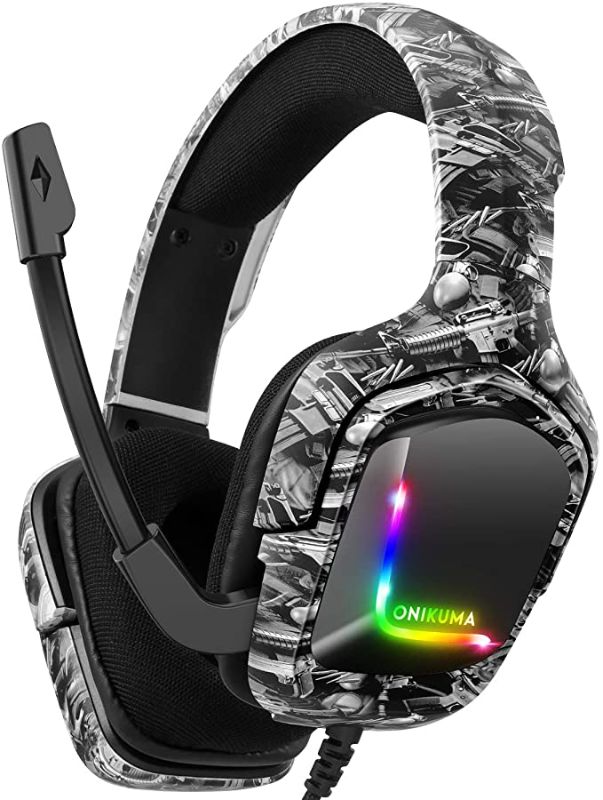 Photo 1 of Gaming Headset for PS4 Headsets with Mic, Stereo Surround Sound With Noise Cancelling Mic with Mute & Volume Control, Lightweight Ergonomic Cool RGB Headphones for Xbox One, Switch, PC
