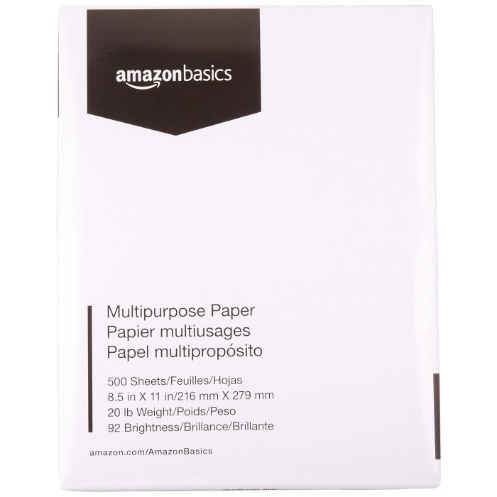 Photo 1 of AmazonBasics Multipurpose Copy Printer Paper - White, 8.5 x 11 Inches, 1 Ream (500 Sheets)