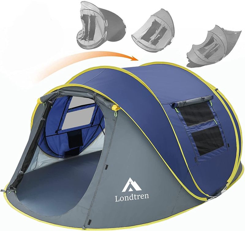 Photo 1 of 4 Person Easy Pop Up Tent Waterproof Automatic Setup 2 Doors-Instant Family Tents for Camping Hiking & Traveling