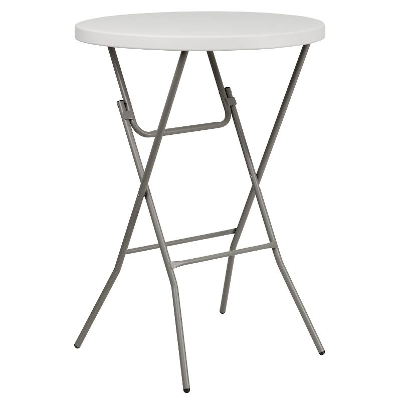 Photo 1 of Flash Furniture Round Plastic Bar Height Folding Table, 43-1/2"H x 31-1/2"W x 31-1/2"D, Granite White