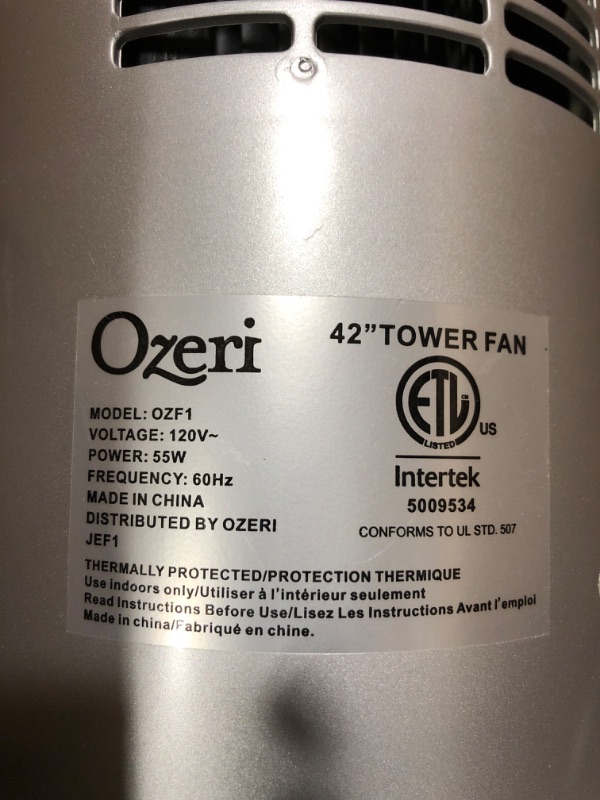 Photo 3 of Ozeri Ultra 42” Wind Adjustable Oscillating Noise Reduction Technology Tower Fan
