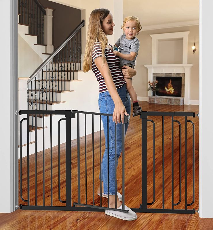 Photo 1 of Mom's Choice Awards Winner-Cumbor 29.7-57" Baby Gate for Stairs, Extra Wide Dog Gate for Doorways, Pressure Mounted Walk Through Safety Child Gate for Kids Toddler, Tall Pet Puppy Fence Gate, White
