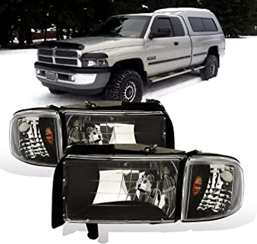 Photo 1 of AmeriLite for Dodge 1994-2001 Ram 1500 | 94-2002 Ram 2500 3500 Black OE Halogen Replacement Headlights Assembly w/Corner Lights Set - Passenger and Driver Side
