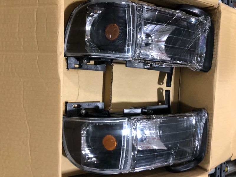 Photo 2 of AmeriLite for Dodge 1994-2001 Ram 1500 | 94-2002 Ram 2500 3500 Black OE Halogen Replacement Headlights Assembly w/Corner Lights Set - Passenger and Driver Side
