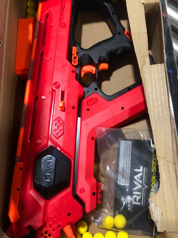 Photo 2 of NERF Perses Mxix-5000 Rival Motorized Blaster (Red) -- Fastest Blasting Rival System, up to 8 Roundsper S -- Rechargeable Battery, Quick-Load Hopper
