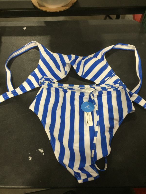 Photo 2 of Blue And White Striped High Waisted Bikini
SIZE L