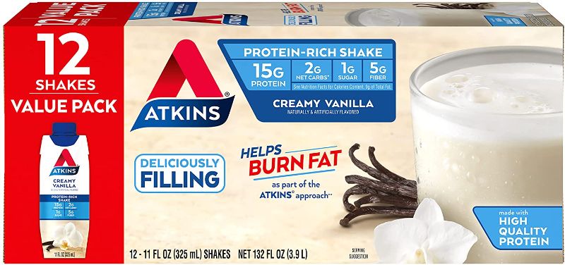 Photo 1 of Atkins Creamy Protein-Rich Shake With Creamy Vanilla, 12 Count
BEST BY: 12/27/21