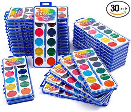 Photo 1 of 12 Colors Watercolor Paint Set Bulk, Pack of 30, Shuttle Art Watercolor Paint Set with Paint Brushes for Kids and Adults, Washable Paint for Classroom, Parties, Kindergarten and Art Activities
