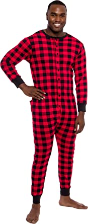 Photo 1 of 3 PACK Ross Michaels Men's Buffalo Plaid One Piece Pajamas - Adult Union Suit Pajamas with Drop Seat SIZE XL
