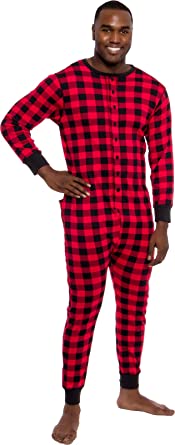 Photo 1 of Ross Michaels Men's Buffalo Plaid One Piece Pajamas - Adult Union Suit Pajamas with Drop Seat SIZE XL
