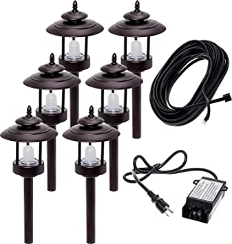 Photo 1 of 6 Pack Westinghouse 100 Lumen Low Voltage LED Pathway Light Landscape Kit w/ Intermittent Transformer & Cable (Bronze)
