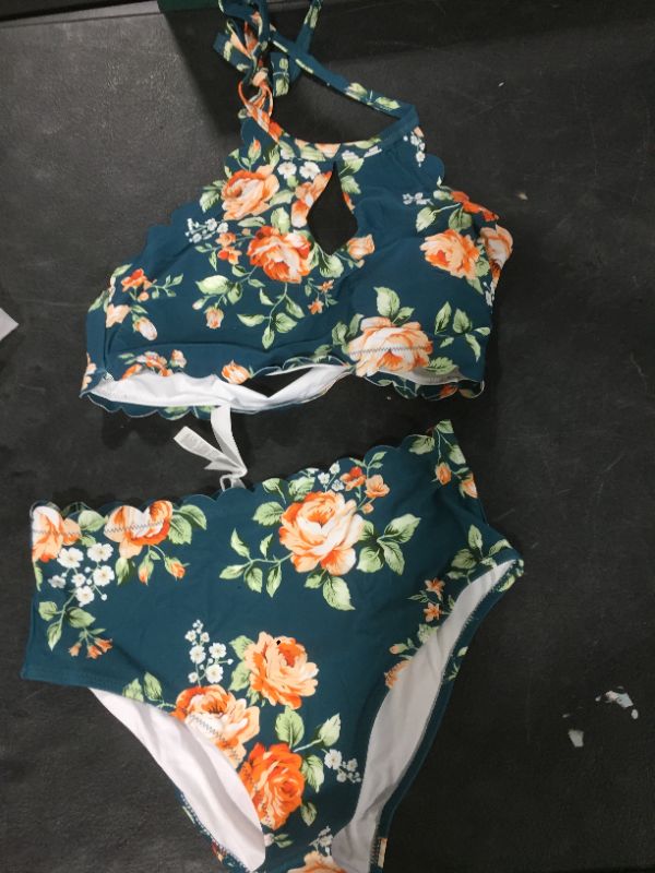 Photo 1 of Teal Floral Scalloped Bikini
SIZE M