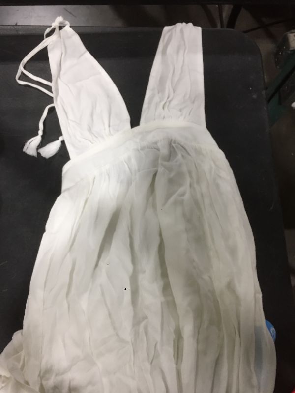 Photo 1 of Brandy White Plunge Tassel Backless Halter Dress
SIZE S