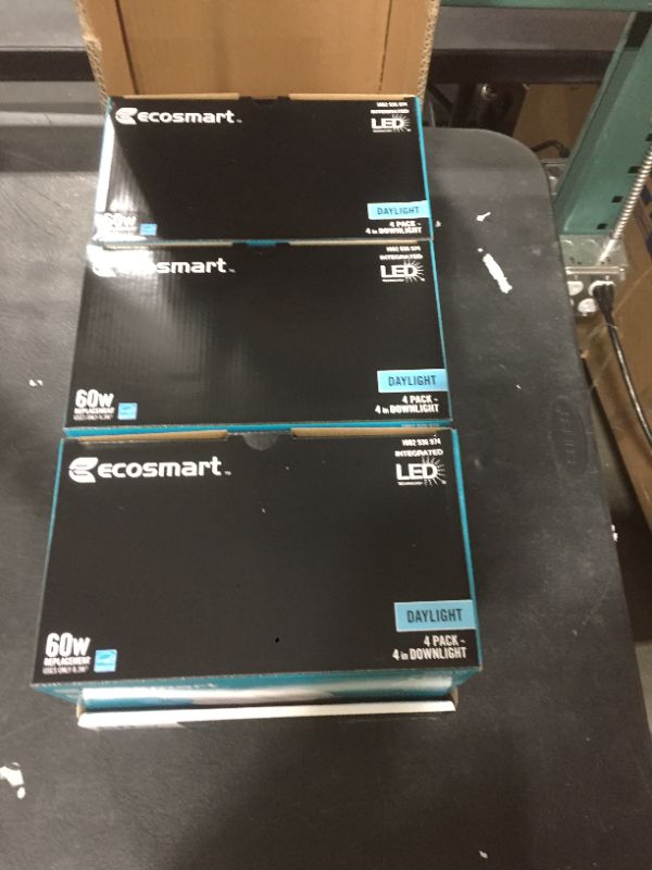 Photo 1 of EcoSmart 4 in. White Integrated LED Recessed Trim Soft White 4-Pack
3 boxes