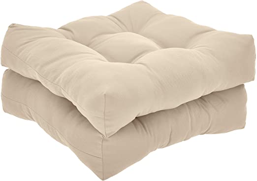 Photo 1 of Amazon Basics Tufted Outdoor Seat Patio Cushion - Pack of 2, 19 x 19 x 5 Inches, Khaki
